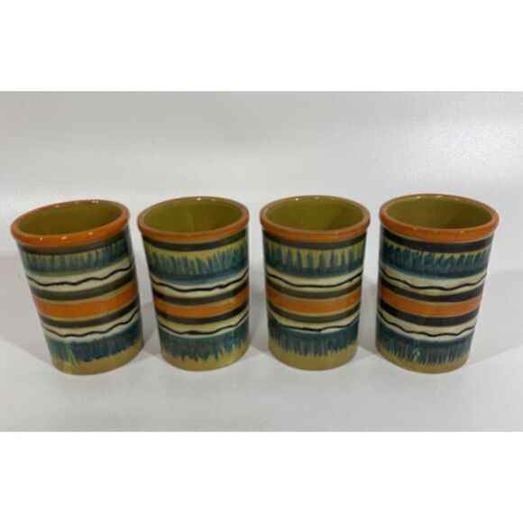 Vintage Italian Art Pottery Midcentury 60s Pitcher Cup Set Striped - Picture 10 of 16